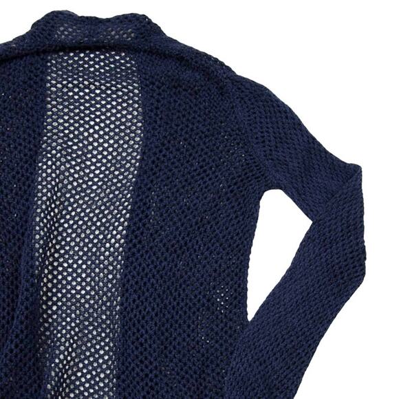 Knit by Hampshire Studio Womens Beach Fisherman Knit Open Front Cardigan Navy| M - Picture 3 of 12